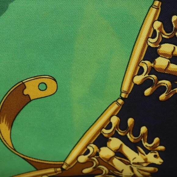 HERMES Carre 90 Scarf ""LES CAVALIERS D'OR"" Silk Green Auth BA5572 - Picture 10 of 11